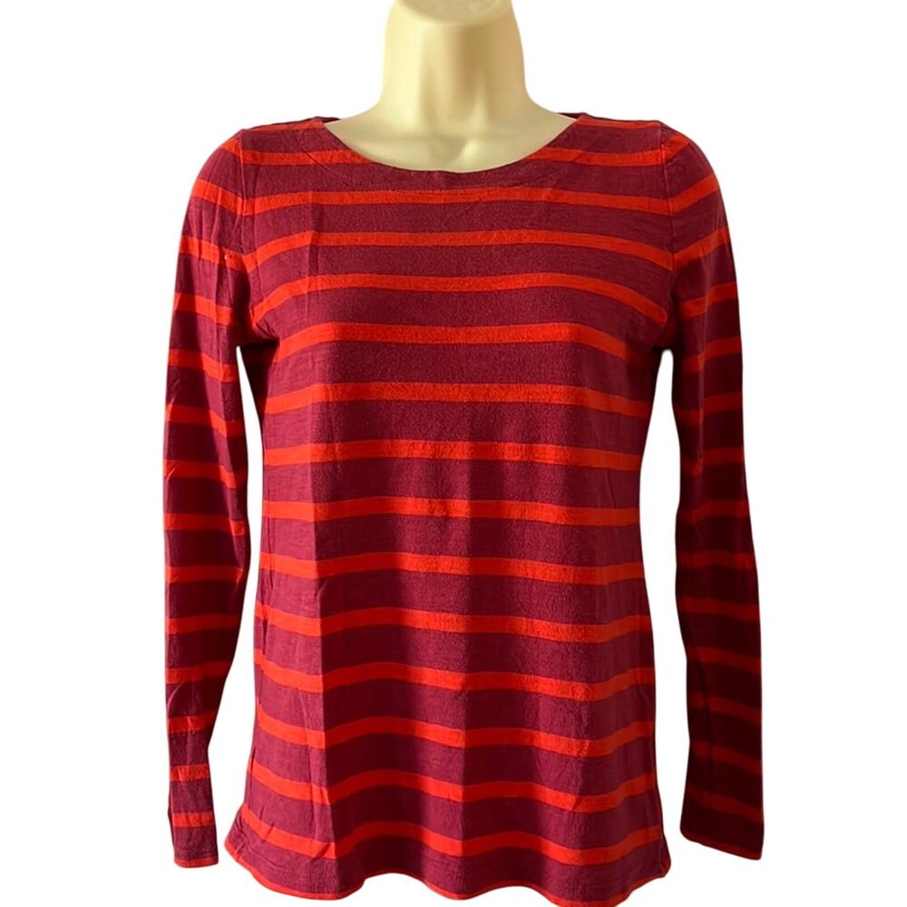 Ann Taylor Loft  Striped Cotton Knit Top with Exposed Back Zipper Woman XS